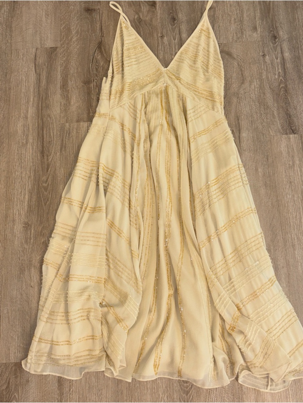 ASOS Cream Midi Dress with Gold Stripe Detail